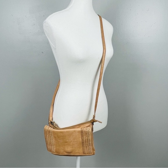 Valenca Handbags - Valenca Holland leather camel color woven crossbody bag purse w/adjustable strap